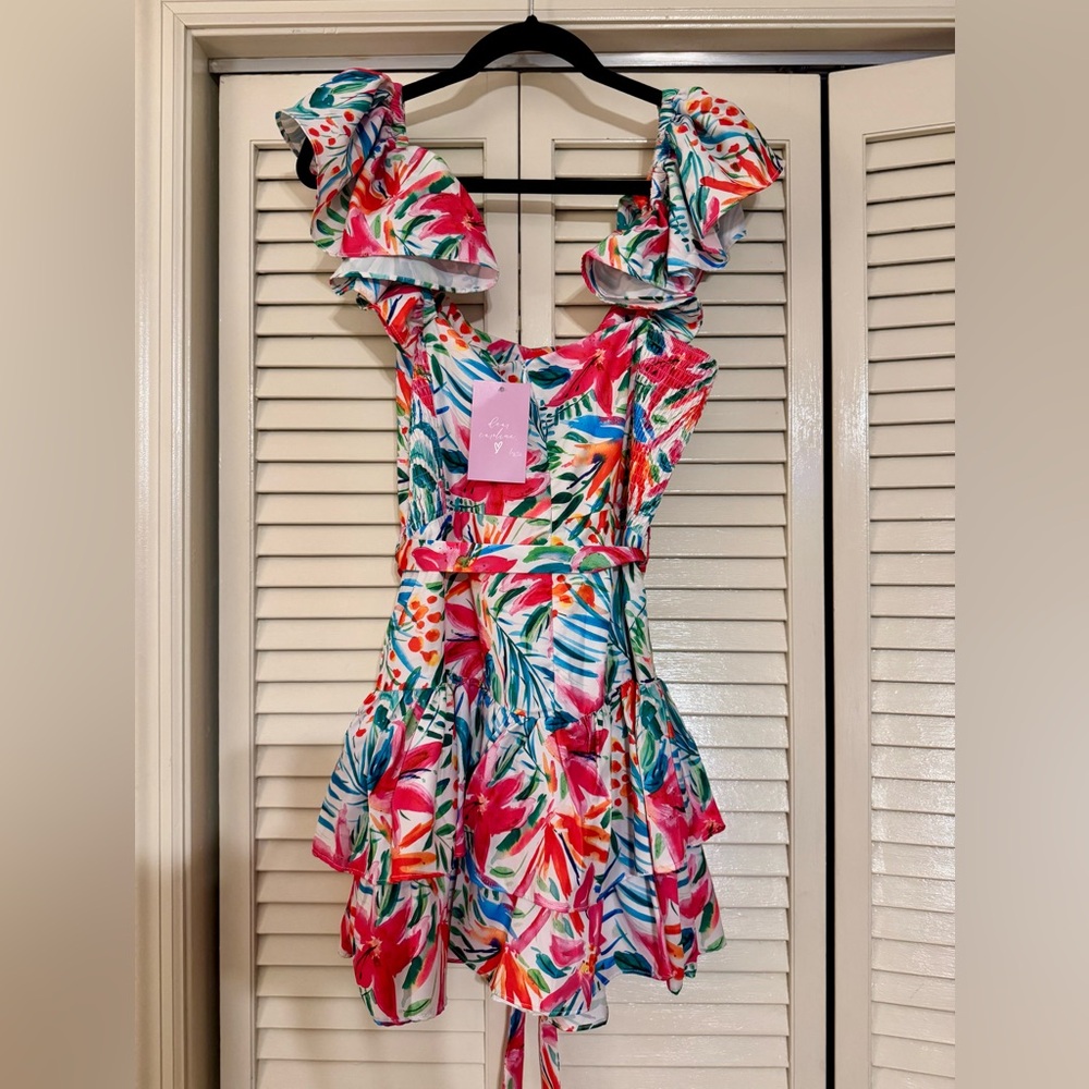 NWT Sincerely Ours Floral Romper Dress with Ruffles